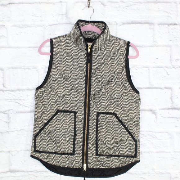 J. Crew Jackets & Blazers - J. Crew Black & Beige Herringbone Print Polyester Full Zip Vests Size S